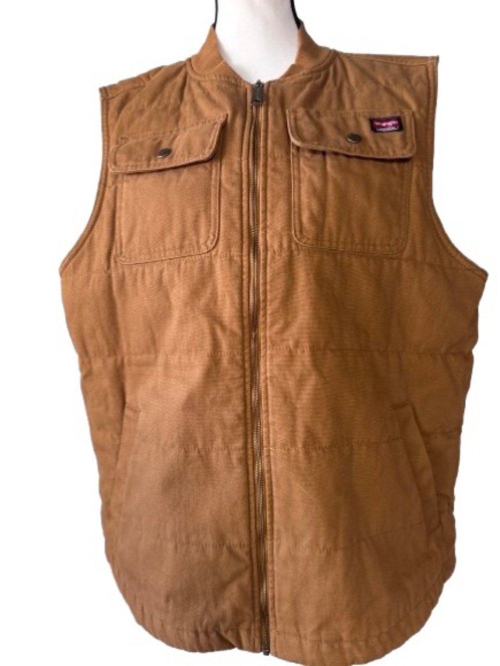 Wrangler’s Workwear Men’s Quilted Duck Work Vest in Brown/Dark Tan. Size-Large